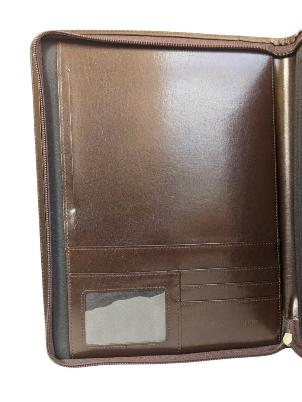 Vintage Brown Leather A4 Portfolio - DAY-TIMER Zippered File Case - Picture 4 of 6